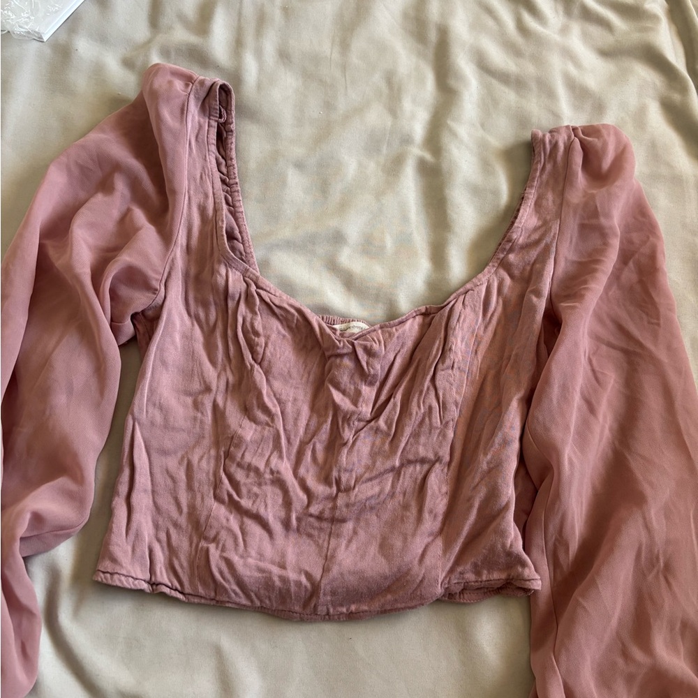 Urban Outfitters Dusty Rose Long-Sleeve Crop Top